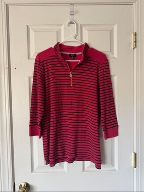 Jones New York -Pink and Black Striped Half-Zip Top Size XL
